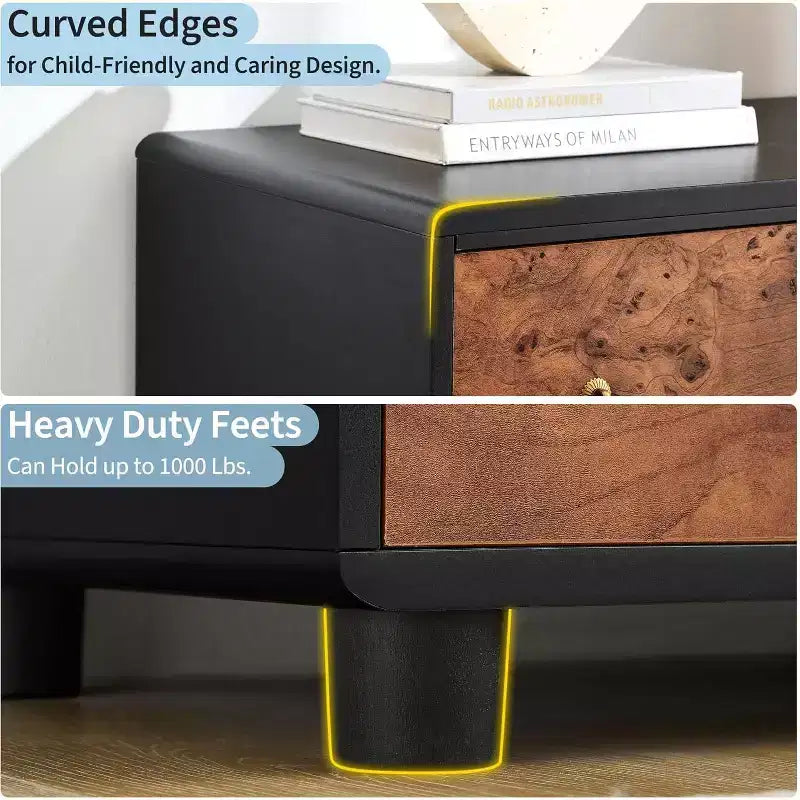 Modern Chest of Drawers with Natural Texture, Curved Profile Design, Dresser TV Stand, Wood Drawer Organizer for Bedroom, Living Room, Natural Oak
