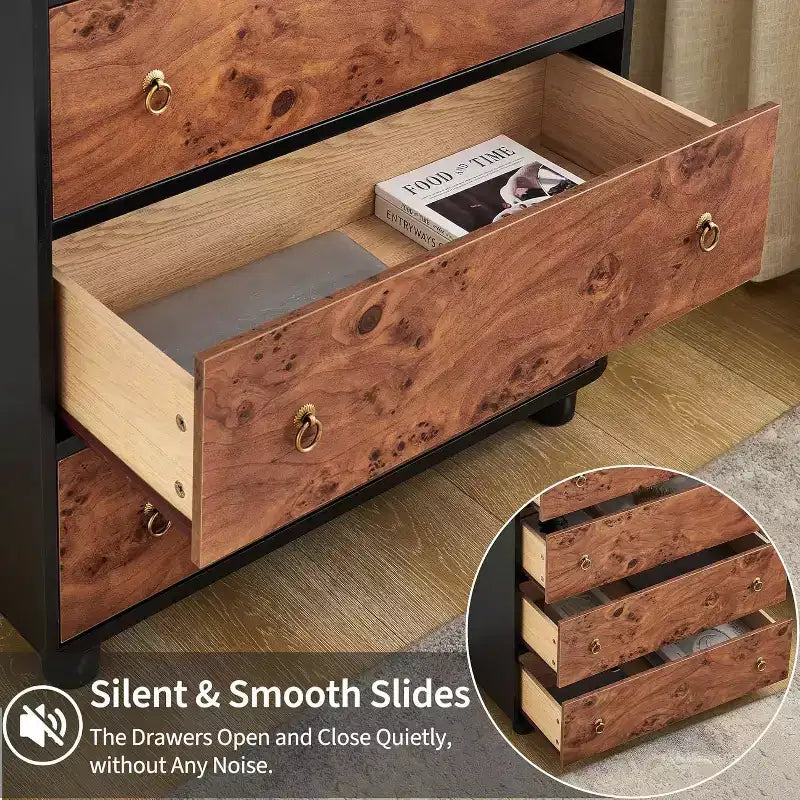 Modern Chest of Drawers with Natural Texture, Curved Profile Design, Dresser TV Stand, Wood Drawer Organizer for Bedroom, Living Room, Natural Oak