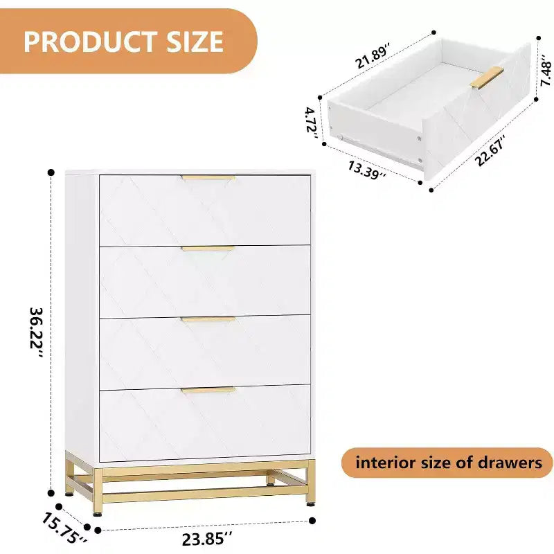 Modern 4 Drawer Dresser for Closet Hallway, Living Room