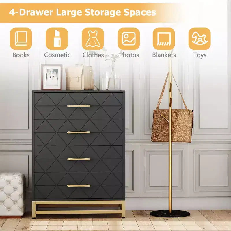Modern 4 Drawer Dresser for Closet Hallway, Living Room