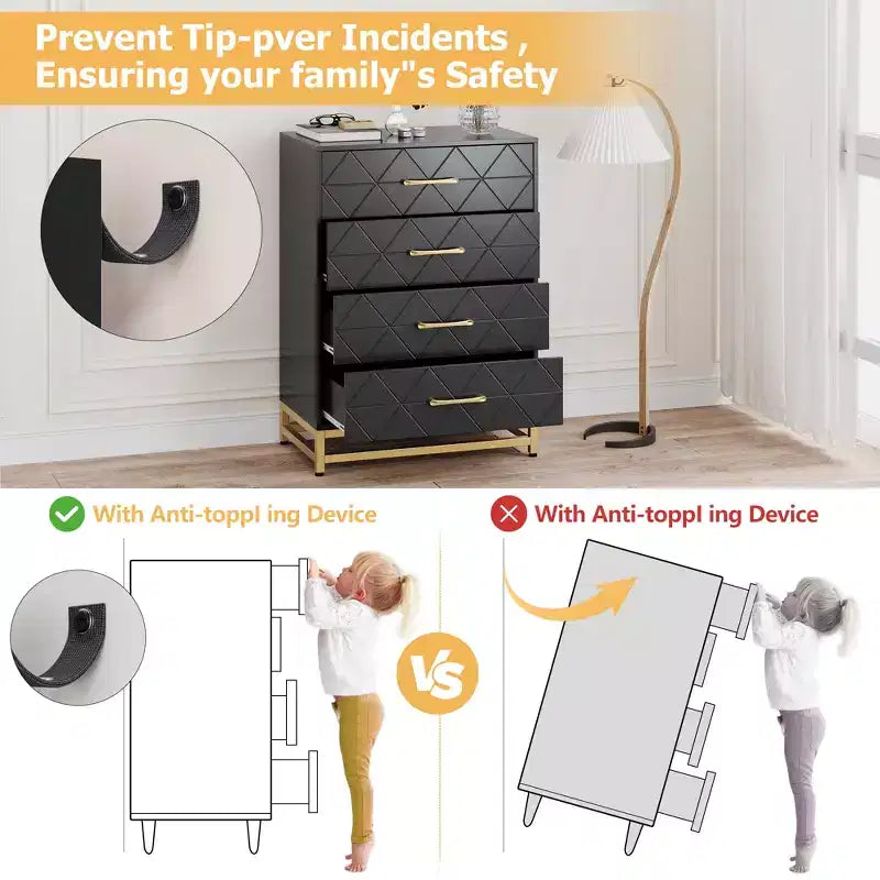 Modern 4 Drawer Dresser for Closet Hallway, Living Room