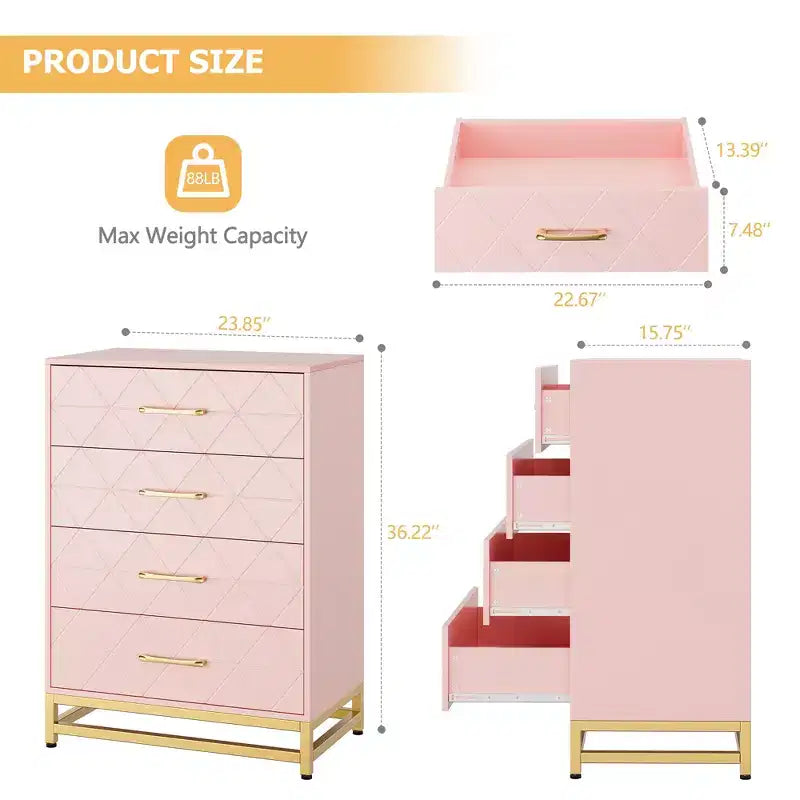 Modern 4 Drawer Dresser for Closet Hallway, Living Room
