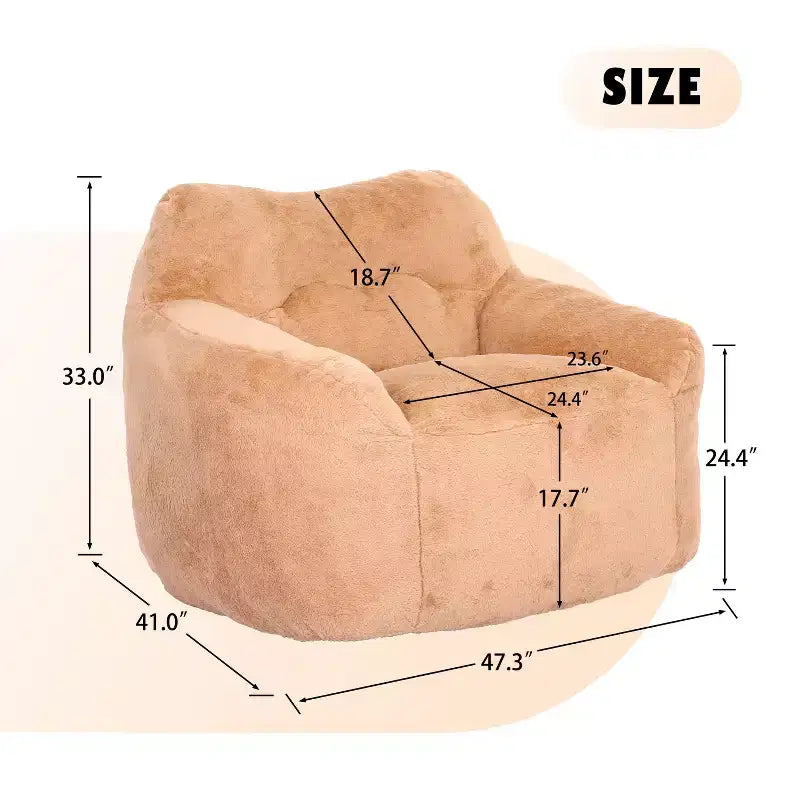 Bean Bag Chair with Armrests, Stuffed High-Density Foam. Lazy Sofa for Adults in Living Room, Bedroom Reading