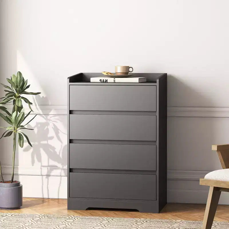 Modern Bedroom Dresser Nightstand with 4 Drawers Waterproof Wooden Storage Chest Cabinet for Living Room Hallway Entryway Easy Assembly