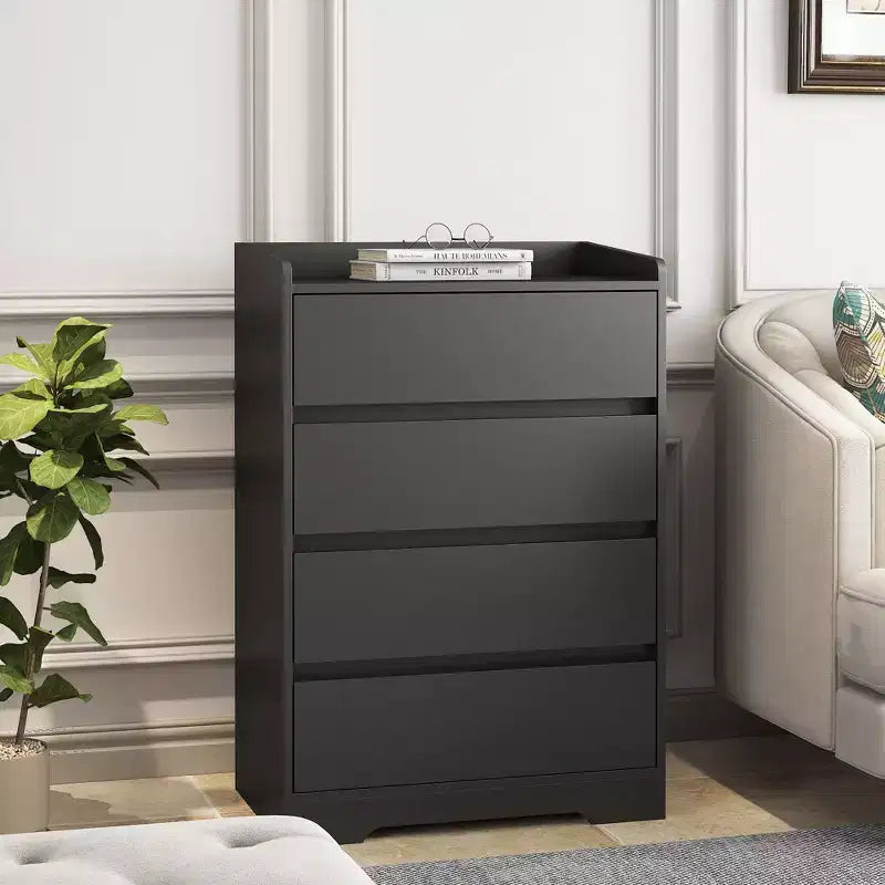 Modern Bedroom Dresser Nightstand with 4 Drawers Waterproof Wooden Storage Chest Cabinet for Living Room Hallway Entryway Easy Assembly