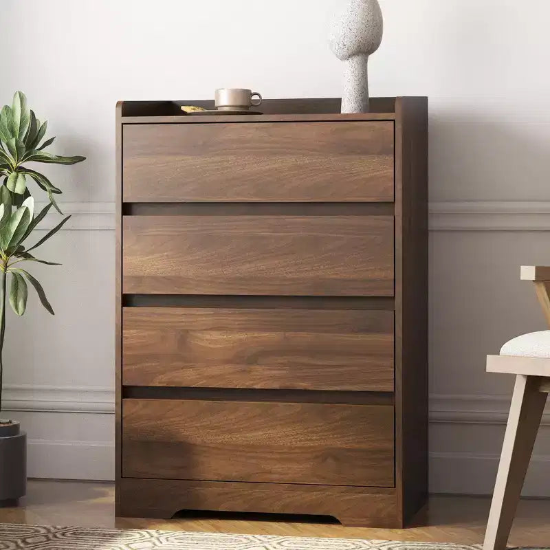 Modern Bedroom Dresser Nightstand with 4 Drawers Waterproof Wooden Storage Chest Cabinet for Living Room Hallway Entryway Easy Assembly