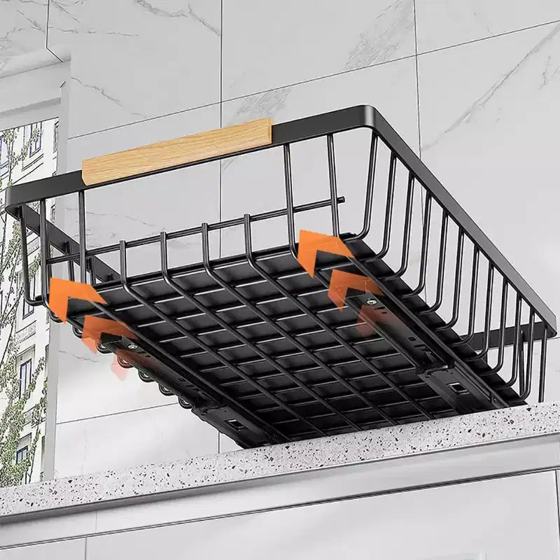 Pull Out Cabinet Organizer,Multifunctional Sliding Mesh Cabinet Basket with 2 Cars Lines, for Kitchen Pantry Bathroom Bedroom Black