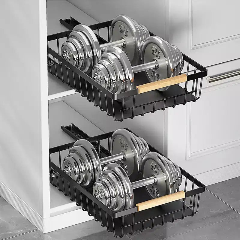 Pull Out Cabinet Organizer,Multifunctional Sliding Mesh Cabinet Basket with 2 Cars Lines, for Kitchen Pantry Bathroom Bedroom Black