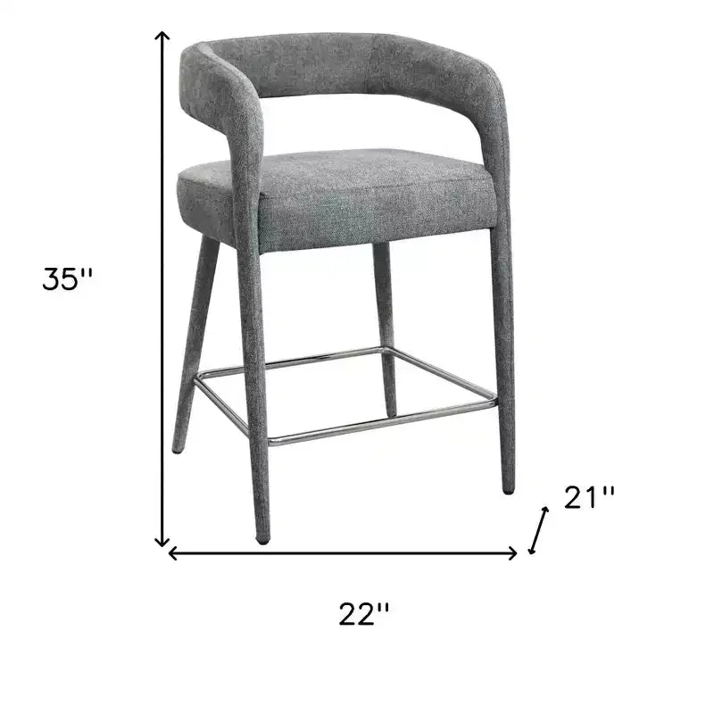 25 Gray Metal and Fabric Low Back Counter Height Bar Chair