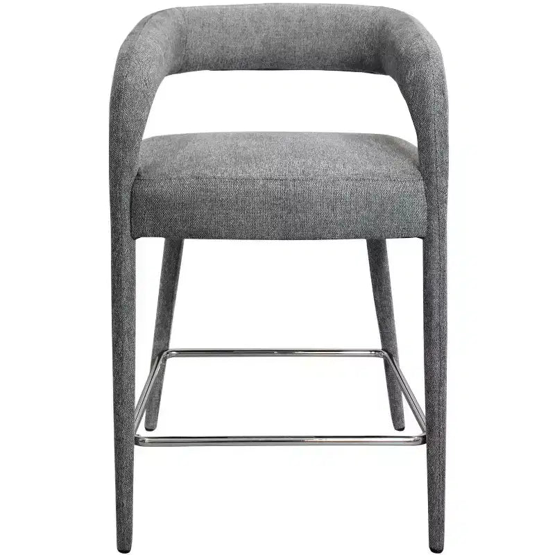 25 Gray Metal and Fabric Low Back Counter Height Bar Chair