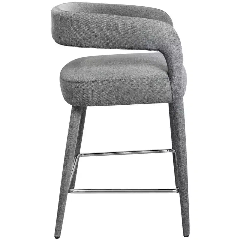 25 Gray Metal and Fabric Low Back Counter Height Bar Chair