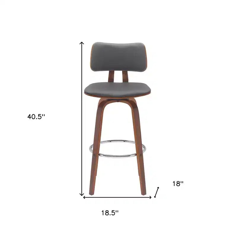 30 Gray And Wood Brown Faux Leather Swivel Low Back Bar Height Bar Chair