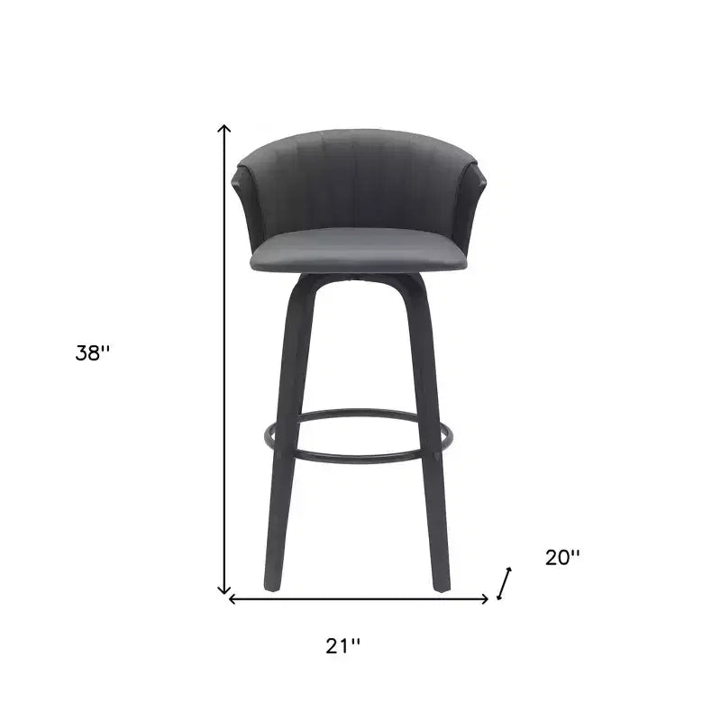 30 Gray And Black Faux Leather Swivel Bar Height Bar Chair