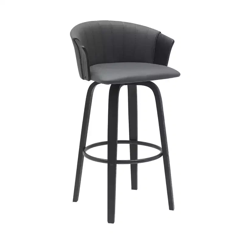 30 Gray And Black Faux Leather Swivel Bar Height Bar Chair