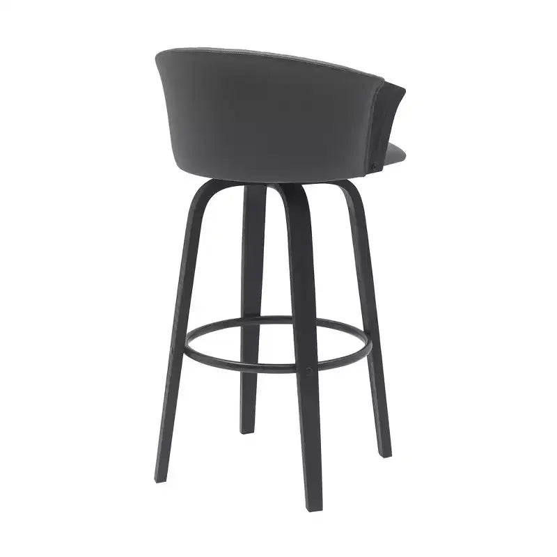 30 Gray And Black Faux Leather Swivel Bar Height Bar Chair
