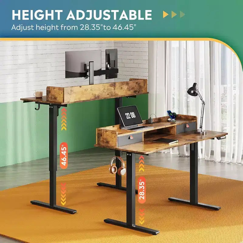 GALAXHERO 4824 Inch Electric Adjustable Standing Desk with Drawers for Home Office, Sit to Stand Desk with Storage Shelf