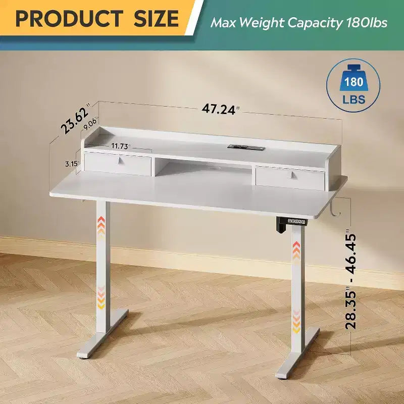 GALAXHERO 4824 Inch Electric Adjustable Standing Desk with Drawers for Home Office, Sit to Stand Desk with Storage Shelf