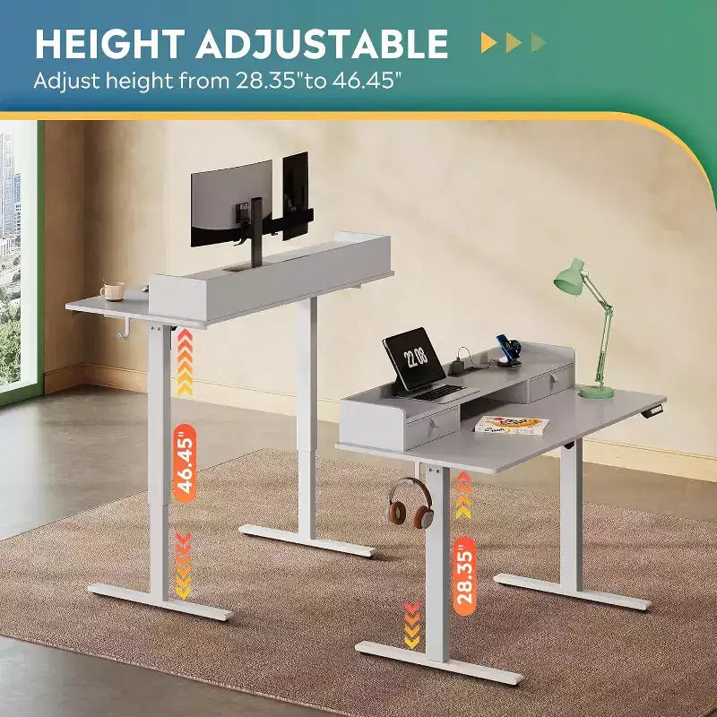 GALAXHERO 4824 Inch Electric Adjustable Standing Desk with Drawers for Home Office, Sit to Stand Desk with Storage Shelf