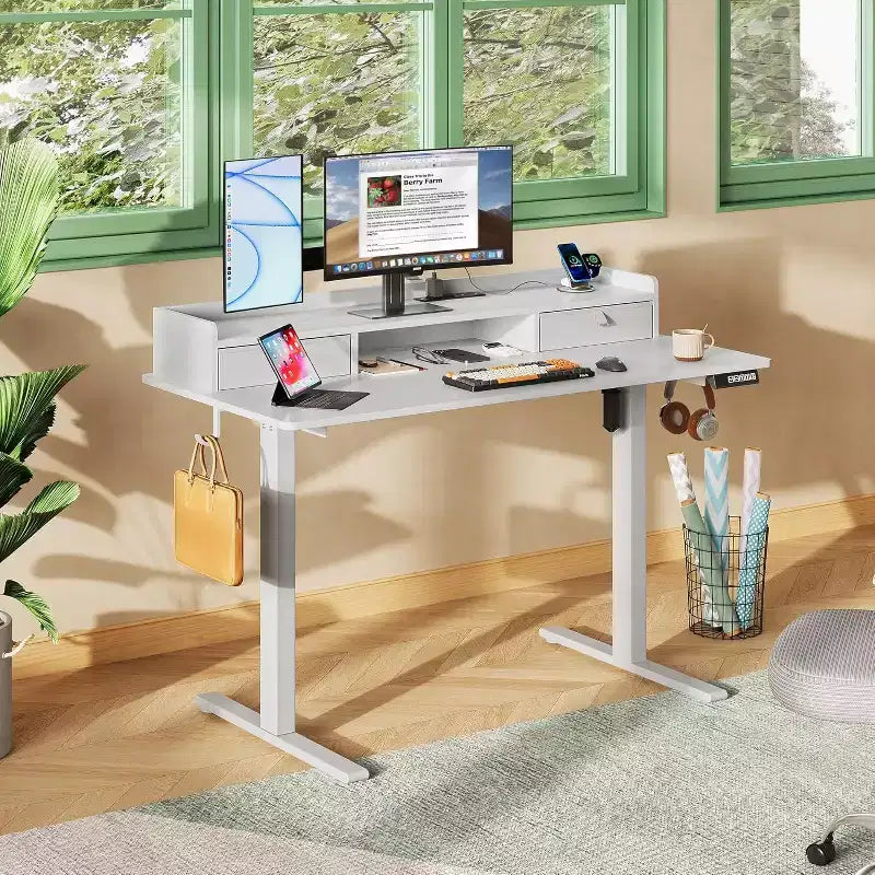 GALAXHERO 4824 Inch Electric Adjustable Standing Desk with Drawers for Home Office, Sit to Stand Desk with Storage Shelf