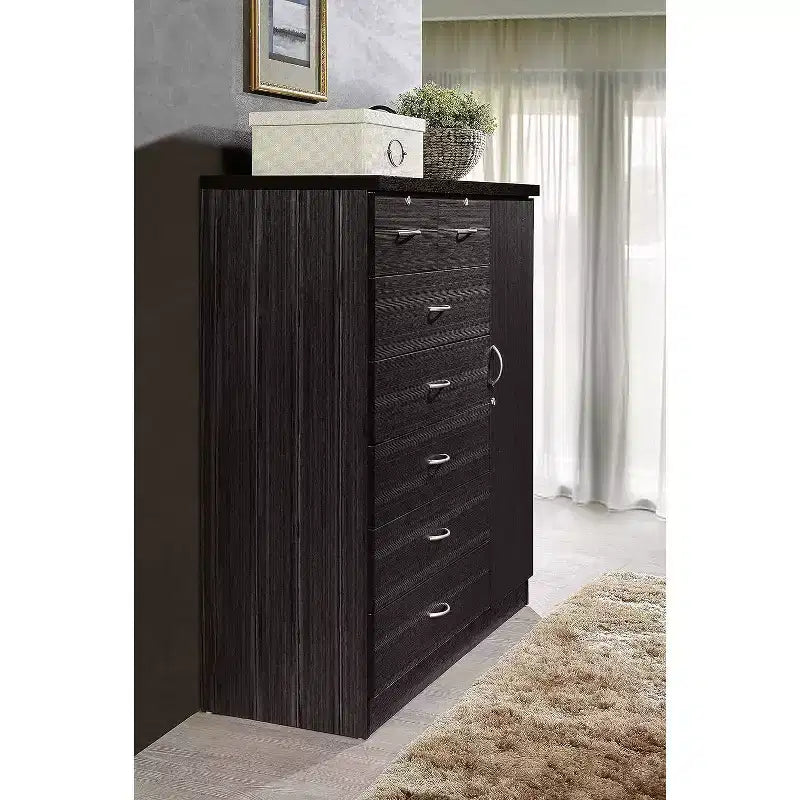 7 Drawer Jumbo Chest, Five Large Drawers, Two Smaller Drawers with Two Lock, Hanging Rod, and Three Shelves, Vertical Dresser