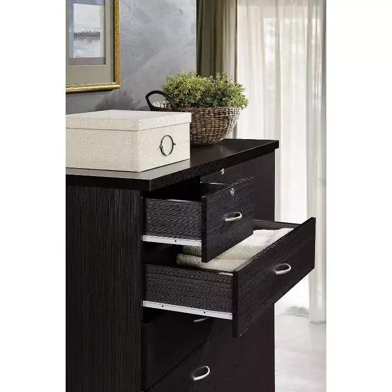 7 Drawer Jumbo Chest, Five Large Drawers, Two Smaller Drawers with Two Lock, Hanging Rod, and Three Shelves, Vertical Dresser