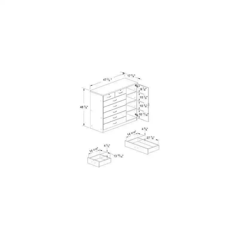 7 Drawer Jumbo Chest, Five Large Drawers, Two Smaller Drawers with Two Lock, Hanging Rod, and Three Shelves, Vertical Dresser