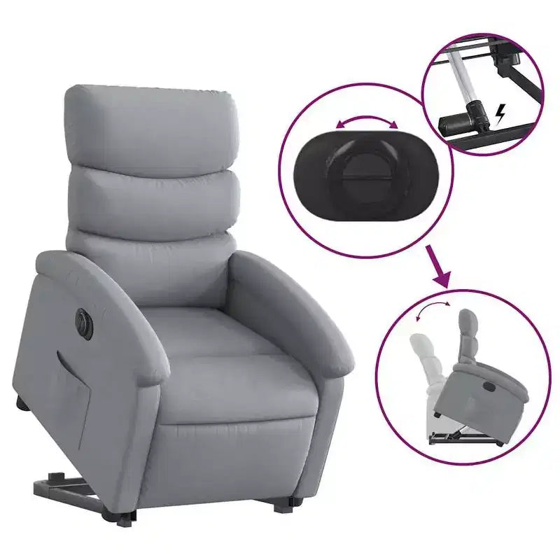 XL Electric Power Lift Recliner Chair, Light Gray Fabric - Armchair with Motorized Adjustment for Elderly, Spacious Seat