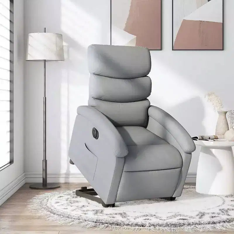 XL Electric Power Lift Recliner Chair, Light Gray Fabric - Armchair with Motorized Adjustment for Elderly, Spacious Seat