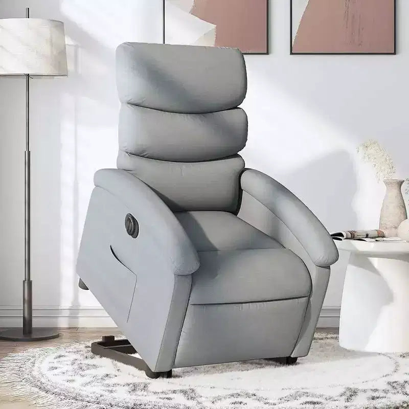 XL Electric Power Lift Recliner Chair, Light Gray Fabric - Armchair with Motorized Adjustment for Elderly, Spacious Seat