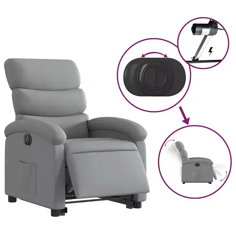 XL Electric Power Lift Recliner Chair, Light Gray Fabric - Armchair with Motorized Adjustment for Elderly, Spacious Seat