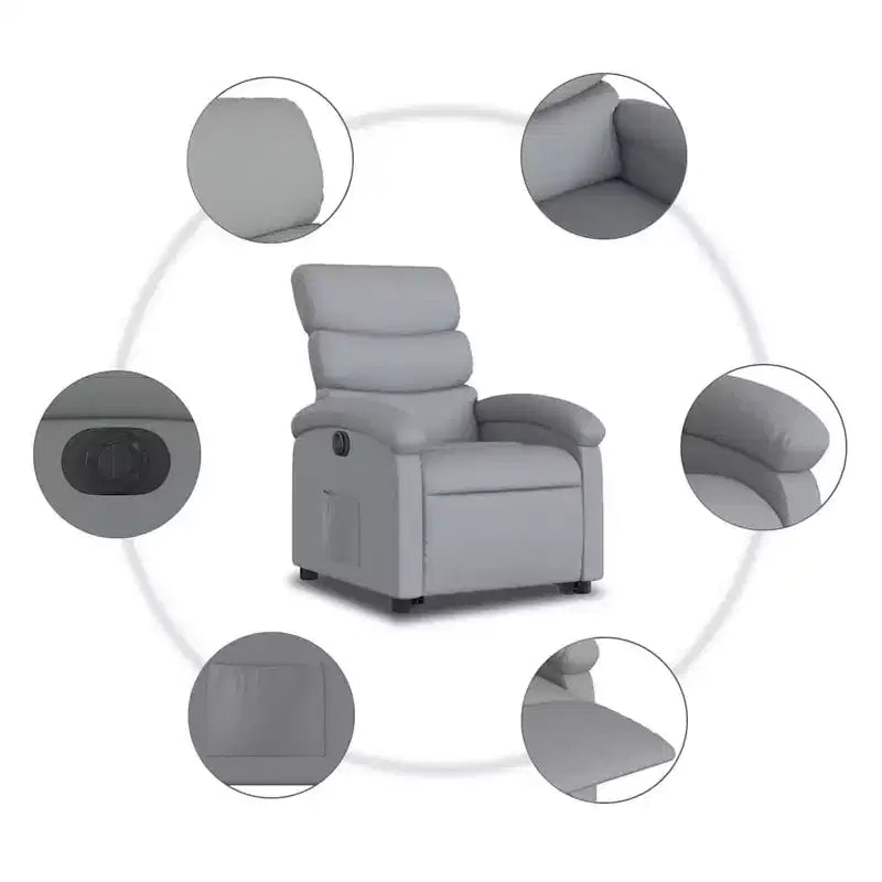 XL Electric Power Lift Recliner Chair, Light Gray Fabric - Armchair with Motorized Adjustment for Elderly, Spacious Seat