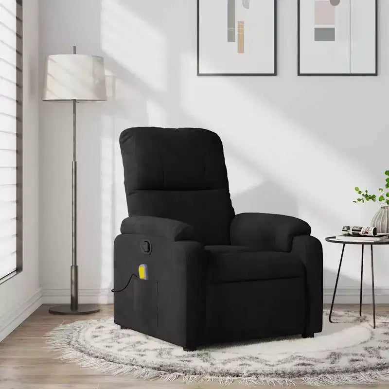 XL Black Microfiber Fabric Massage Recliner Chair - 6-Vibration Push Manual Recliner with Side Pocket for Living Room