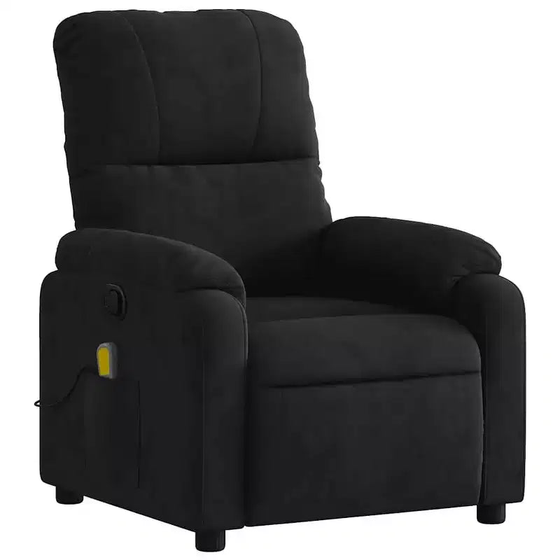 XL Black Microfiber Fabric Massage Recliner Chair - 6-Vibration Push Manual Recliner with Side Pocket for Living Room