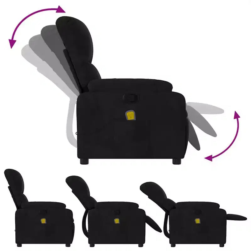 XL Black Microfiber Fabric Massage Recliner Chair - 6-Vibration Push Manual Recliner with Side Pocket for Living Room