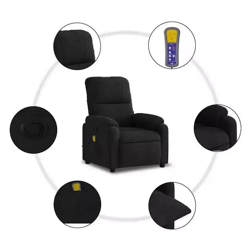 XL Black Microfiber Fabric Massage Recliner Chair - 6-Vibration Push Manual Recliner with Side Pocket for Living Room