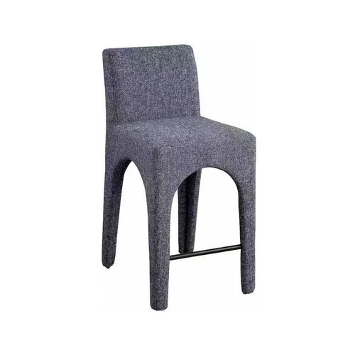 Meridian Furniture,Gramercy Blue Linen Textured Fabric Stool