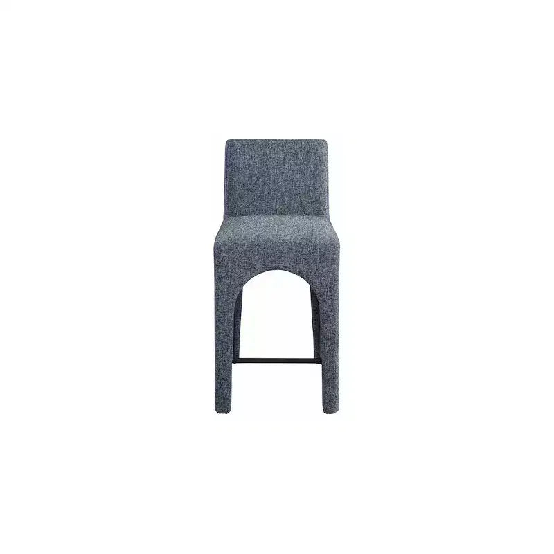 ,Gramercy Blue Linen Textured Fabric Stool
