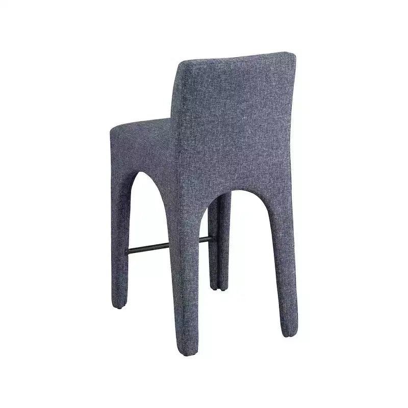 ,Gramercy Blue Linen Textured Fabric Stool