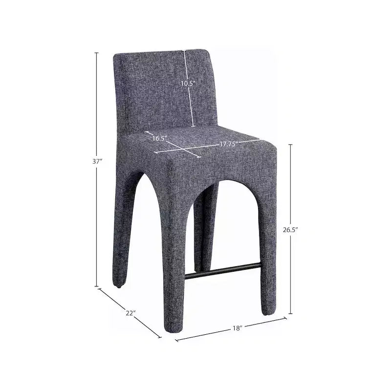 ,Gramercy Blue Linen Textured Fabric Stool