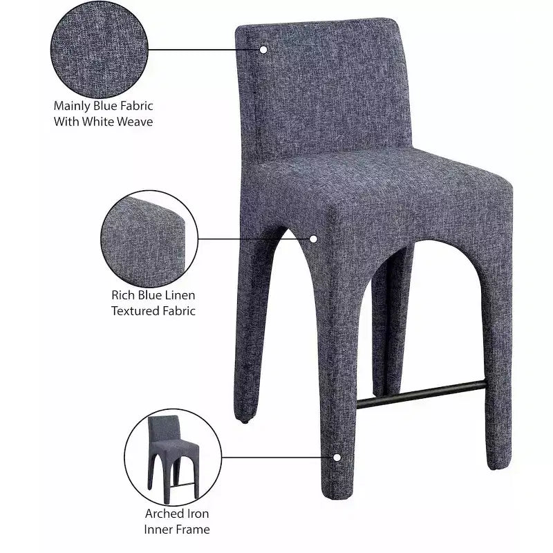 ,Gramercy Blue Linen Textured Fabric Stool
