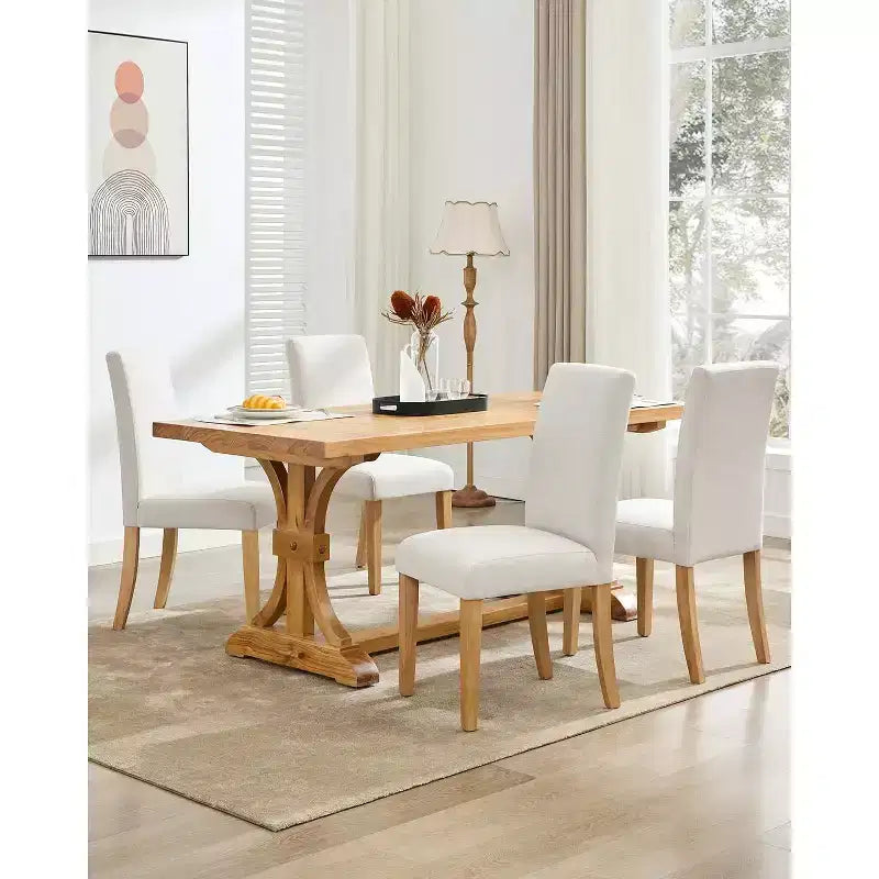 Modern Fabric Upholstered Dining Chairs Set of 2,Ergonomic Curved Back, Heavy Duty Wood Legs, 265lbs Capacity for Dining Room, Kitchen & Home Office