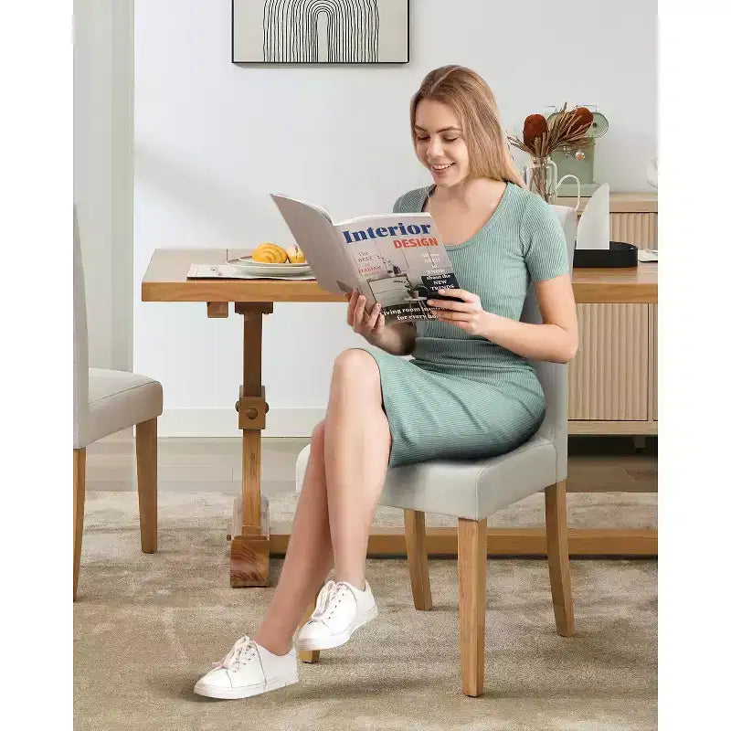 Modern Fabric Upholstered Dining Chairs Set of 2,Ergonomic Curved Back, Heavy Duty Wood Legs, 265lbs Capacity for Dining Room, Kitchen & Home Office