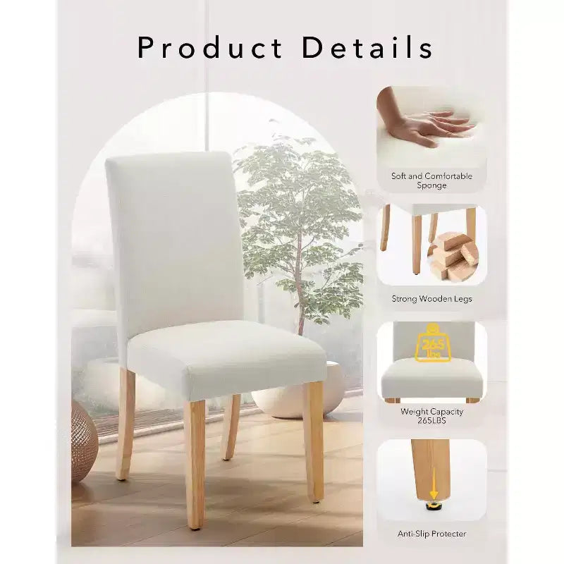 Modern Fabric Upholstered Dining Chairs Set of 2,Ergonomic Curved Back, Heavy Duty Wood Legs, 265lbs Capacity for Dining Room, Kitchen & Home Office