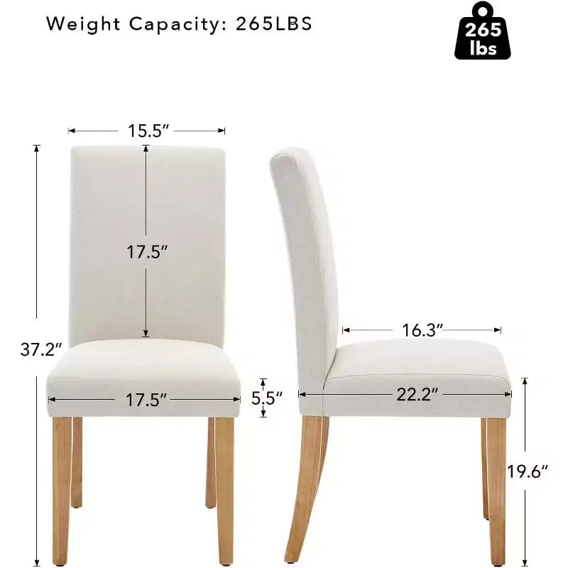 Modern Fabric Upholstered Dining Chairs Set of 2,Ergonomic Curved Back, Heavy Duty Wood Legs, 265lbs Capacity for Dining Room, Kitchen & Home Office