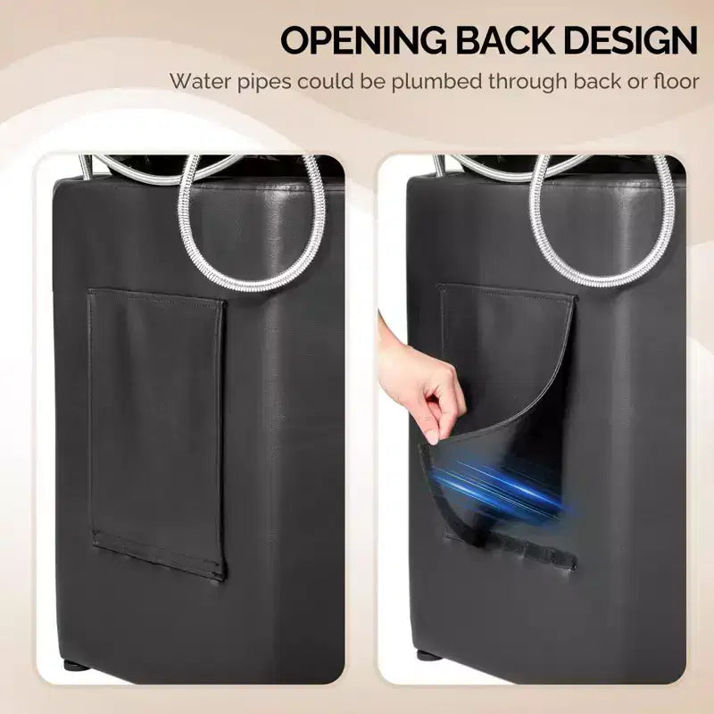 Black Salon Shampoo Bowl and Chair Backwash Unit with Extra Large Ceramic Bowl