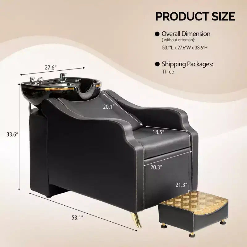Black Salon Shampoo Bowl and Chair Backwash Unit with Extra Large Ceramic Bowl
