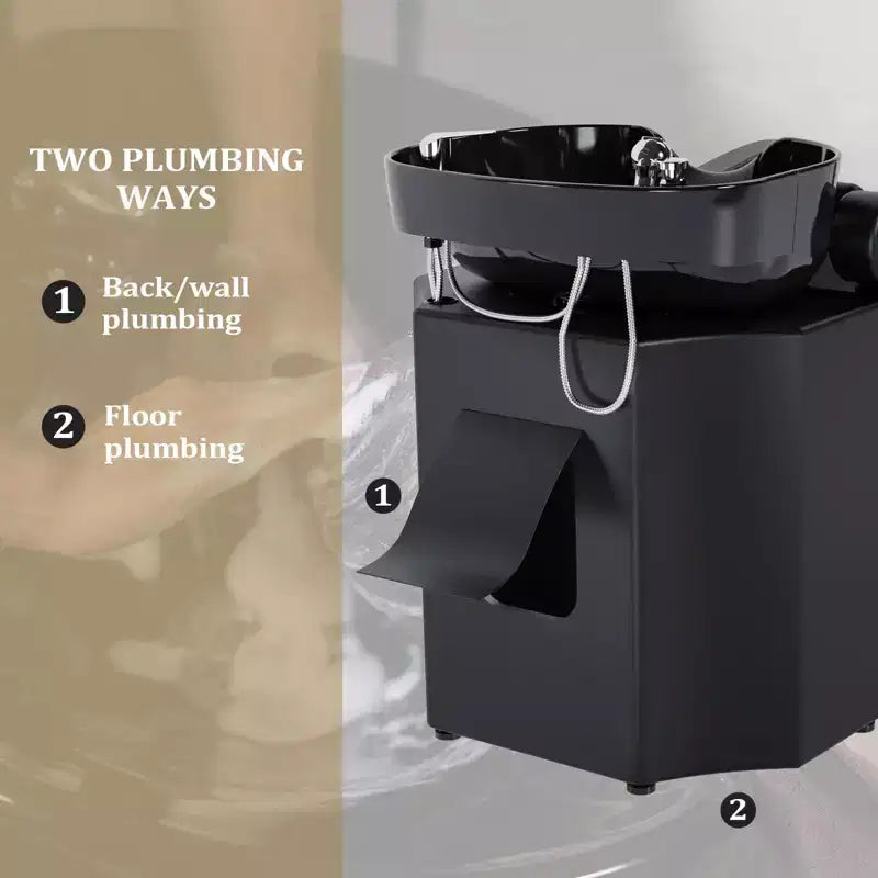 Black Salon Shampoo Bowl and Chair Backwash Unit with Extra Large Ceramic Bowl