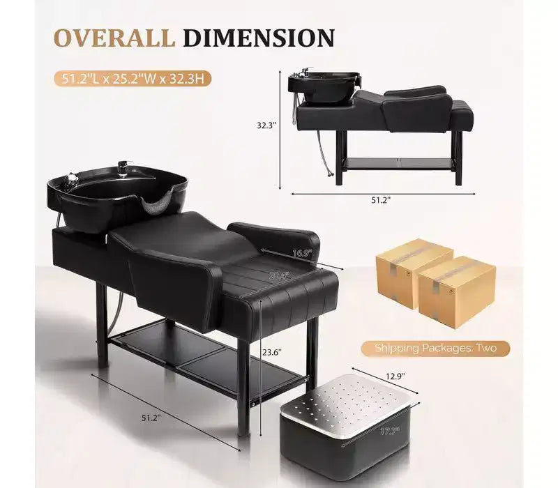 Shampoo Backwash Unit with ABS Plastic Bowl and Storage Shelf