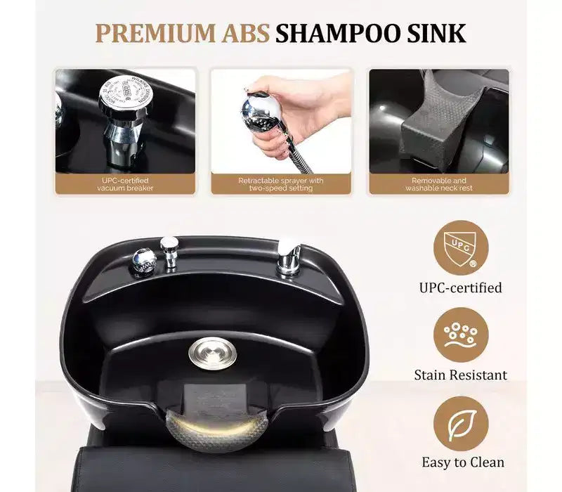 Shampoo Backwash Unit with ABS Plastic Bowl and Storage Shelf