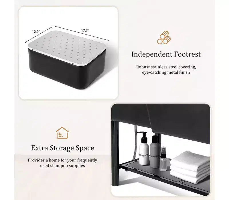Shampoo Backwash Unit with ABS Plastic Bowl and Storage Shelf